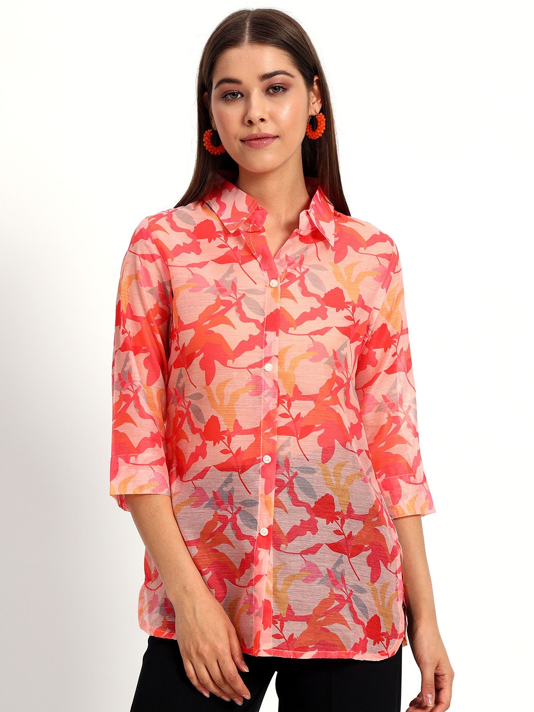 

Peikh Print Shirt Style Top, Coral