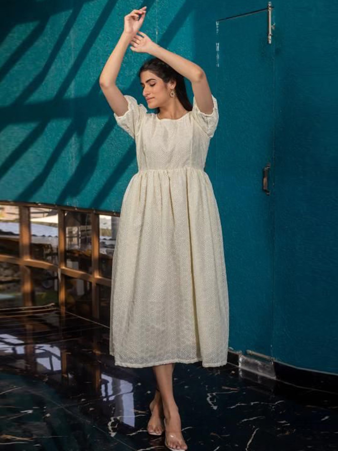 

SUKITI Women Cotton Fit & Flare Midi Dress, White