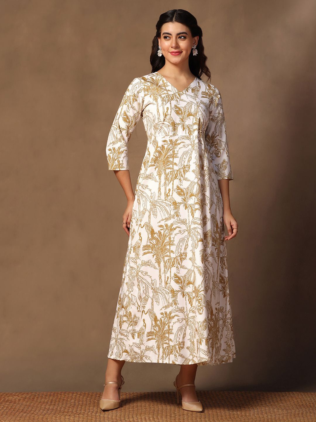 

BAESD Animal Print A-Line Maxi Dress, White