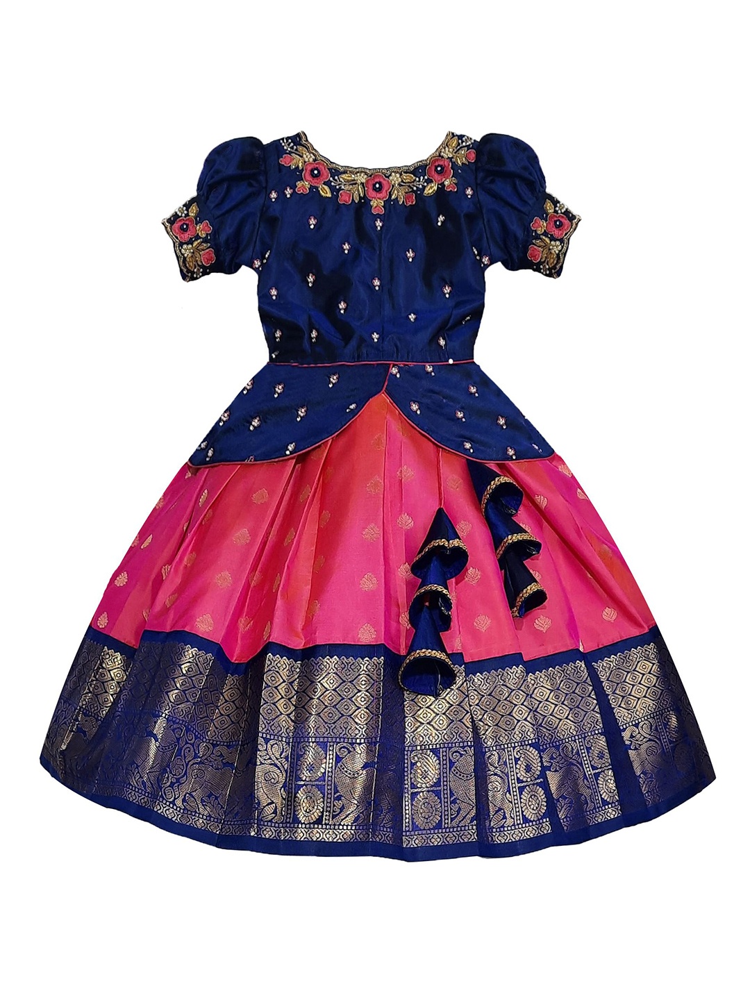 

Wommaniya Impex Girls Embroidered Thread Work Ready to Wear Lehenga &, Navy blue