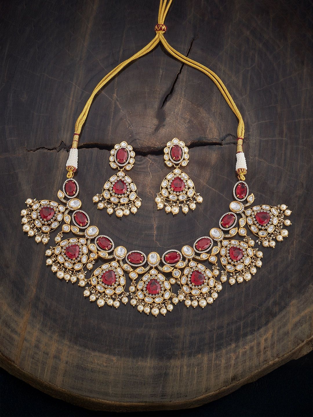 

Kushal's Fashion Jewellery Victorian-Plated Ruby & Kundan Stone Studded Jewellery Set, Gold