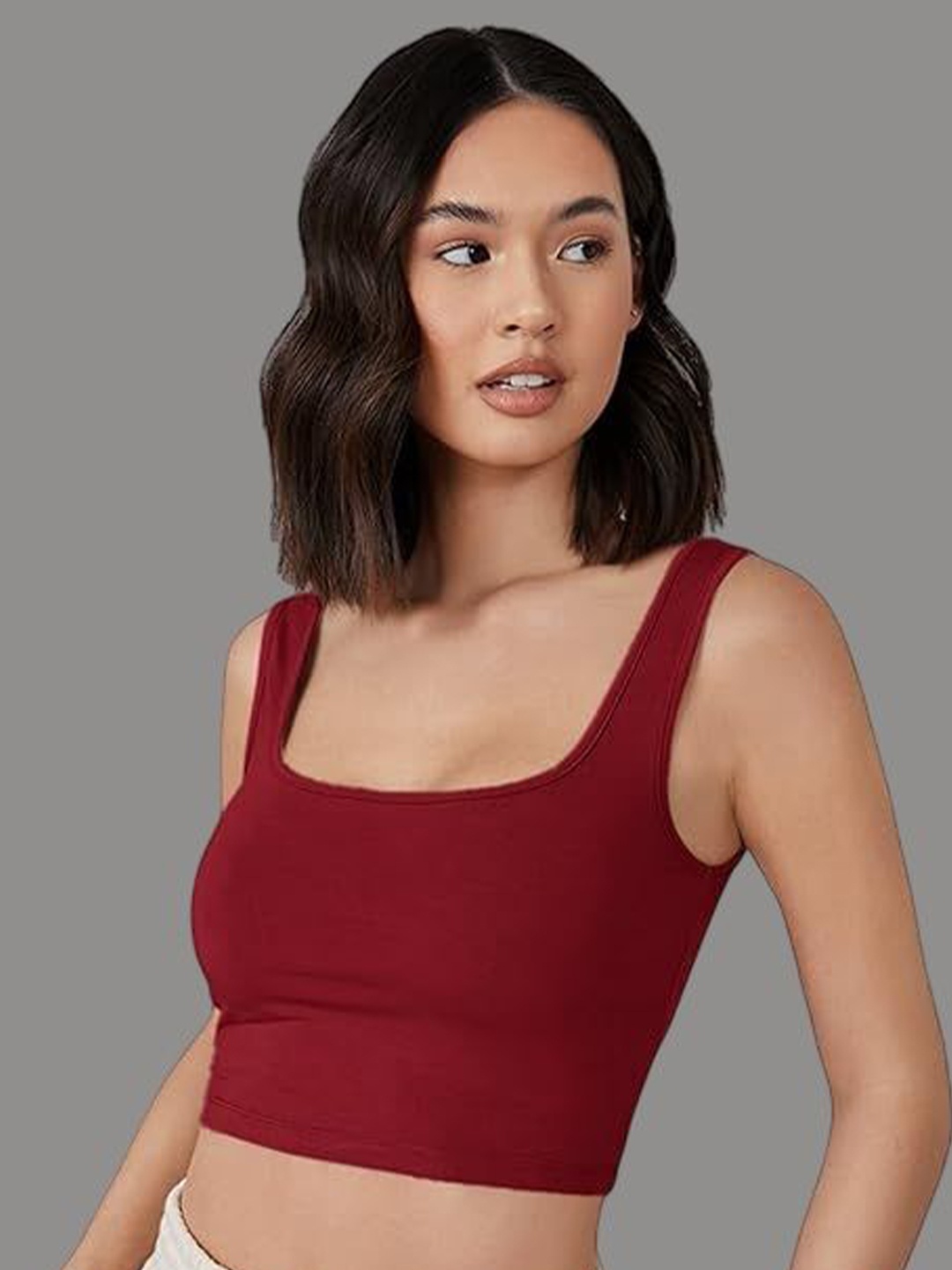 

SHAHVEER CREATION Cotton Tank Crop Top, Maroon