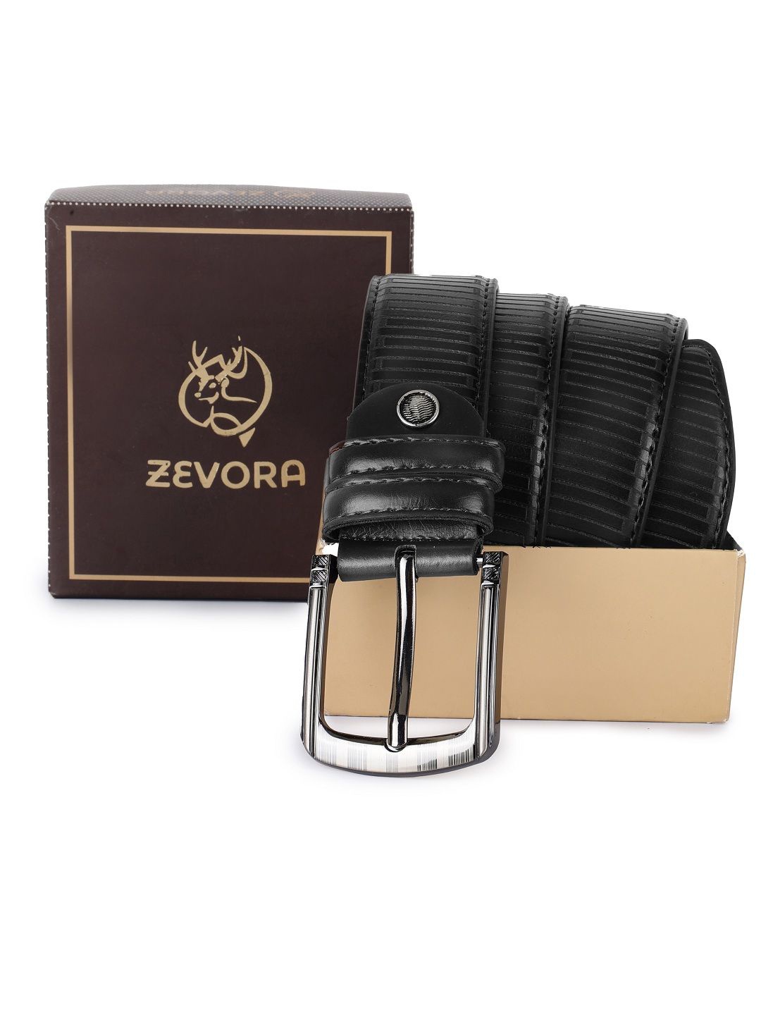 

ZEVORA Men Textured Leather Belt, Black