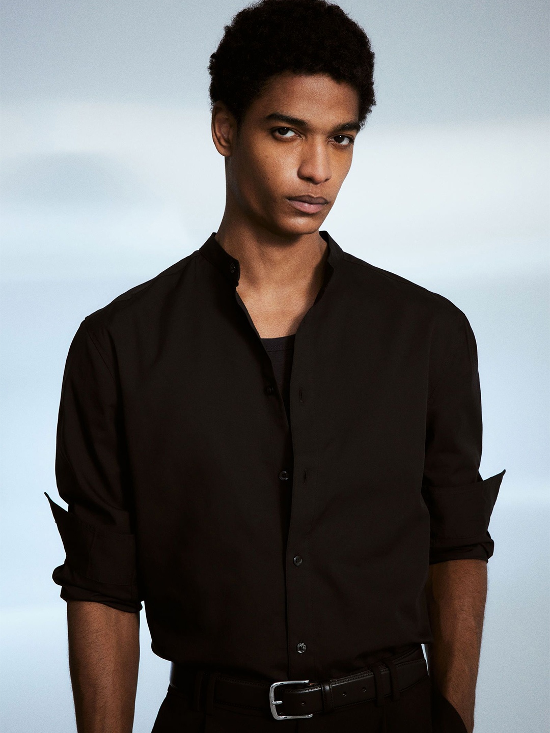 

H&M Regular Fit Grandad Shirt, Black