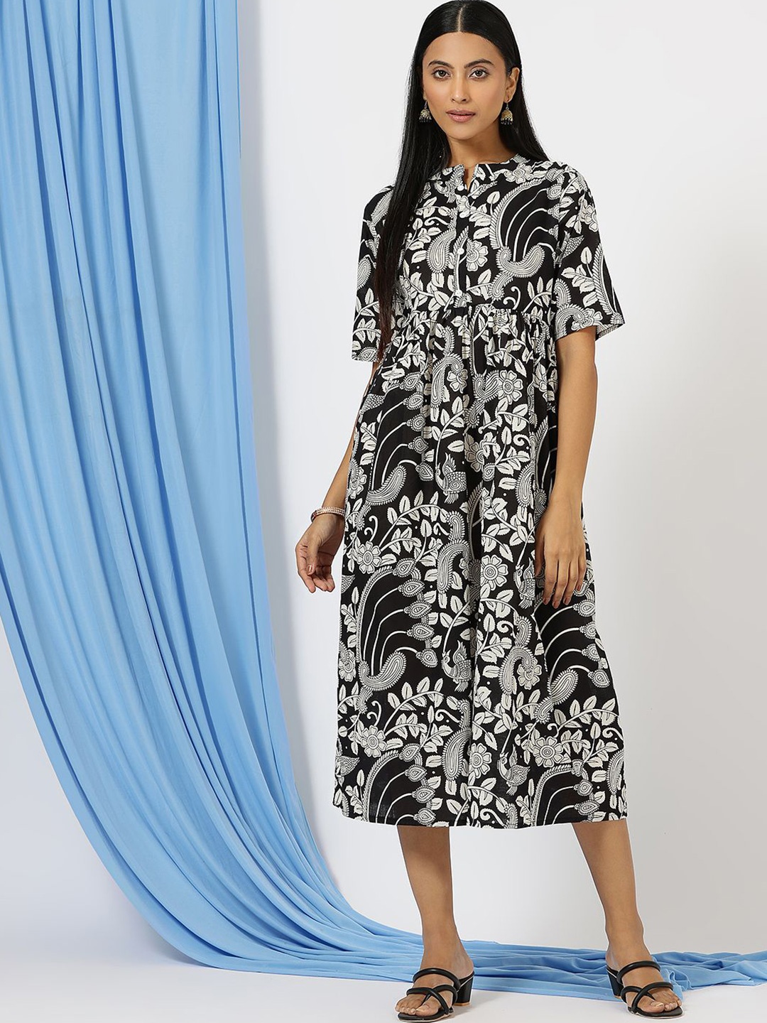 

KALINI Women Printed A-Line Midi Dress, Black