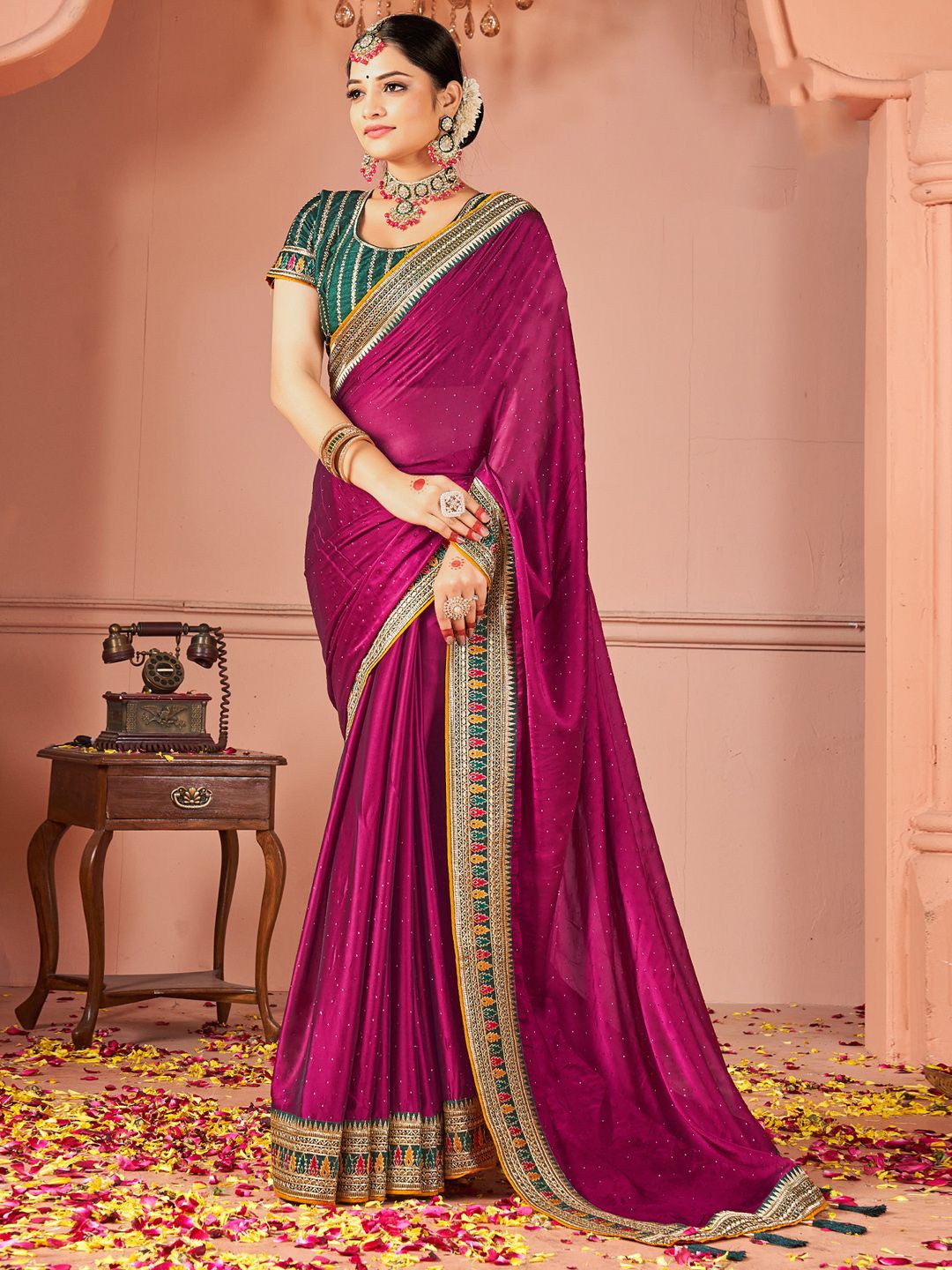 

Saree mall Embellished Beads and Stones Sarees, Purple