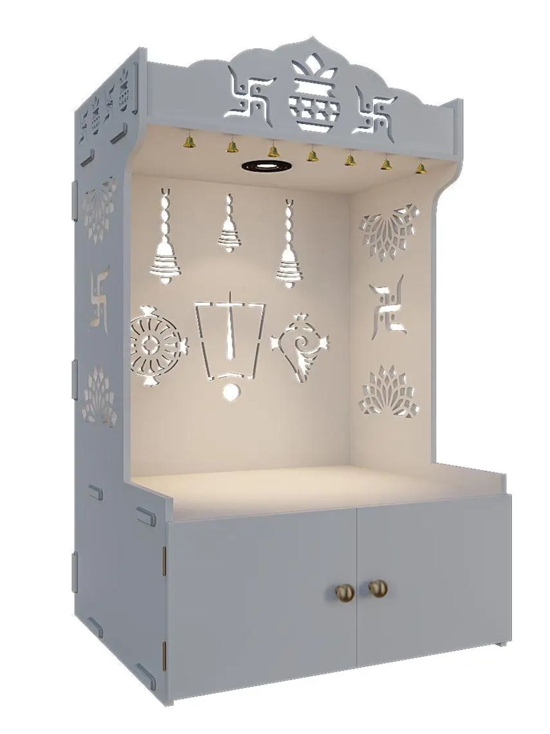 

Homscape Divinity Wooden Temple With Shelf & Inbuilt Focus Light - White