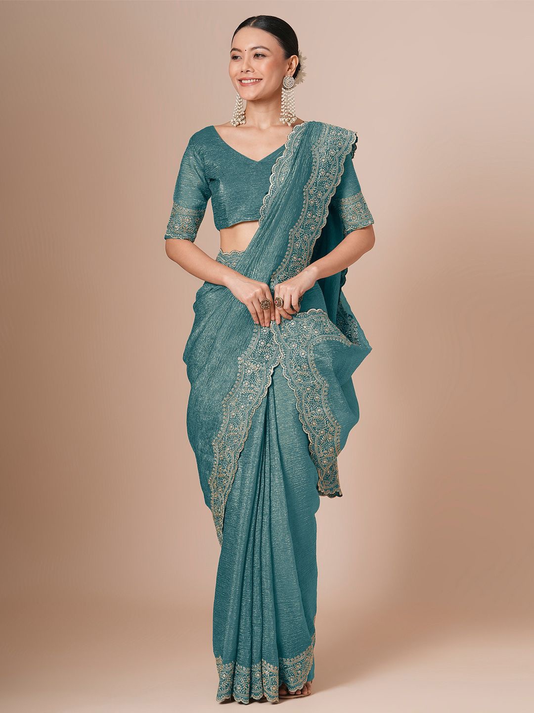 

House of Pataudi Embroidered Saree, Teal