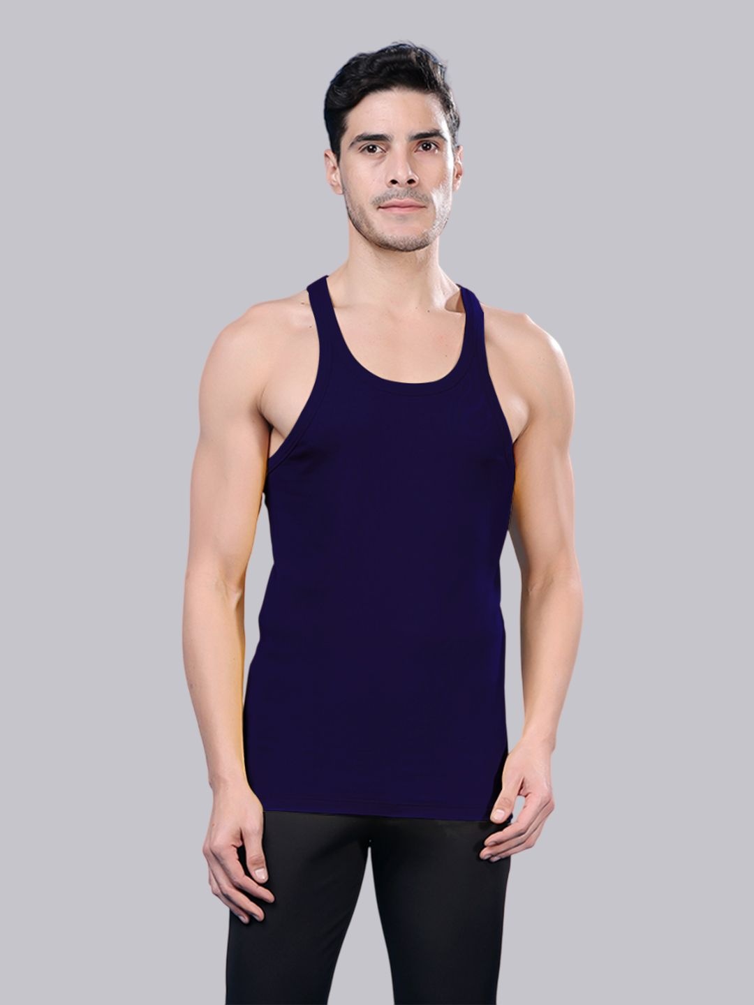 

Friskers Men Round Neck Gym Vest, Navy blue