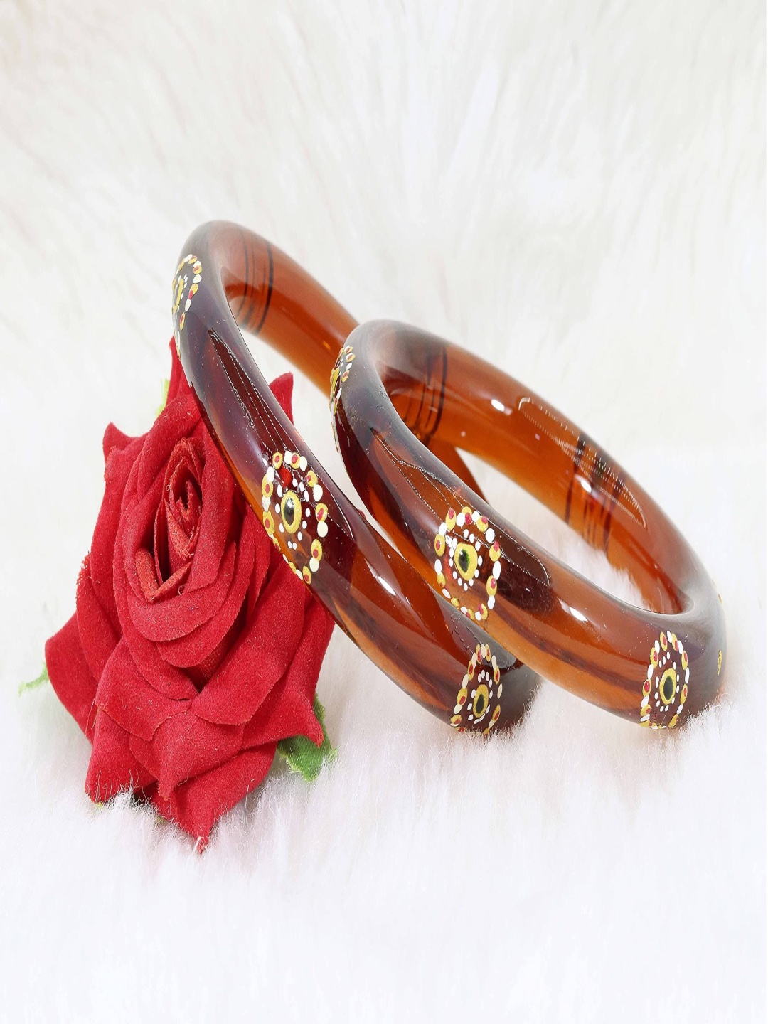 

ZULKA Set Of 2 Polka Dots Printed Sleek Design Kada Bangles, Brown