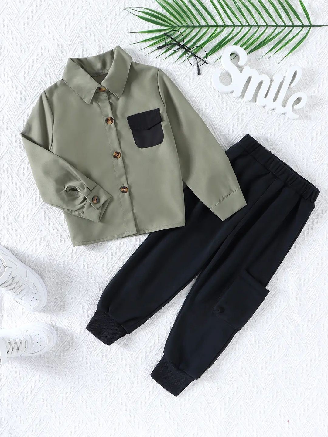 

YK Girls Shirt With Joggers, Olive