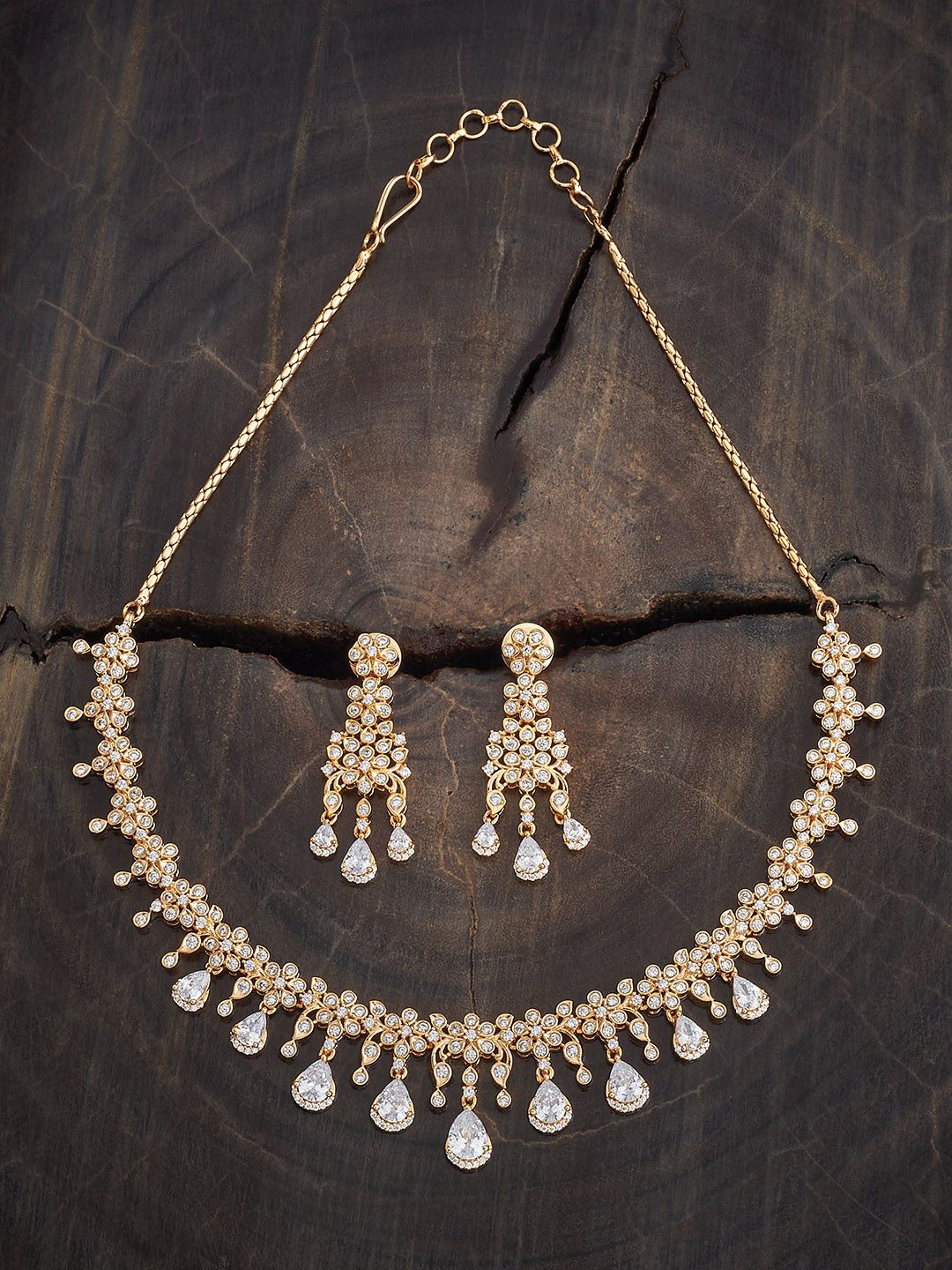 

Kushal's Fashion Jewellery Gold-Plated Cubic Zirconia Studded Necklace and Earrings