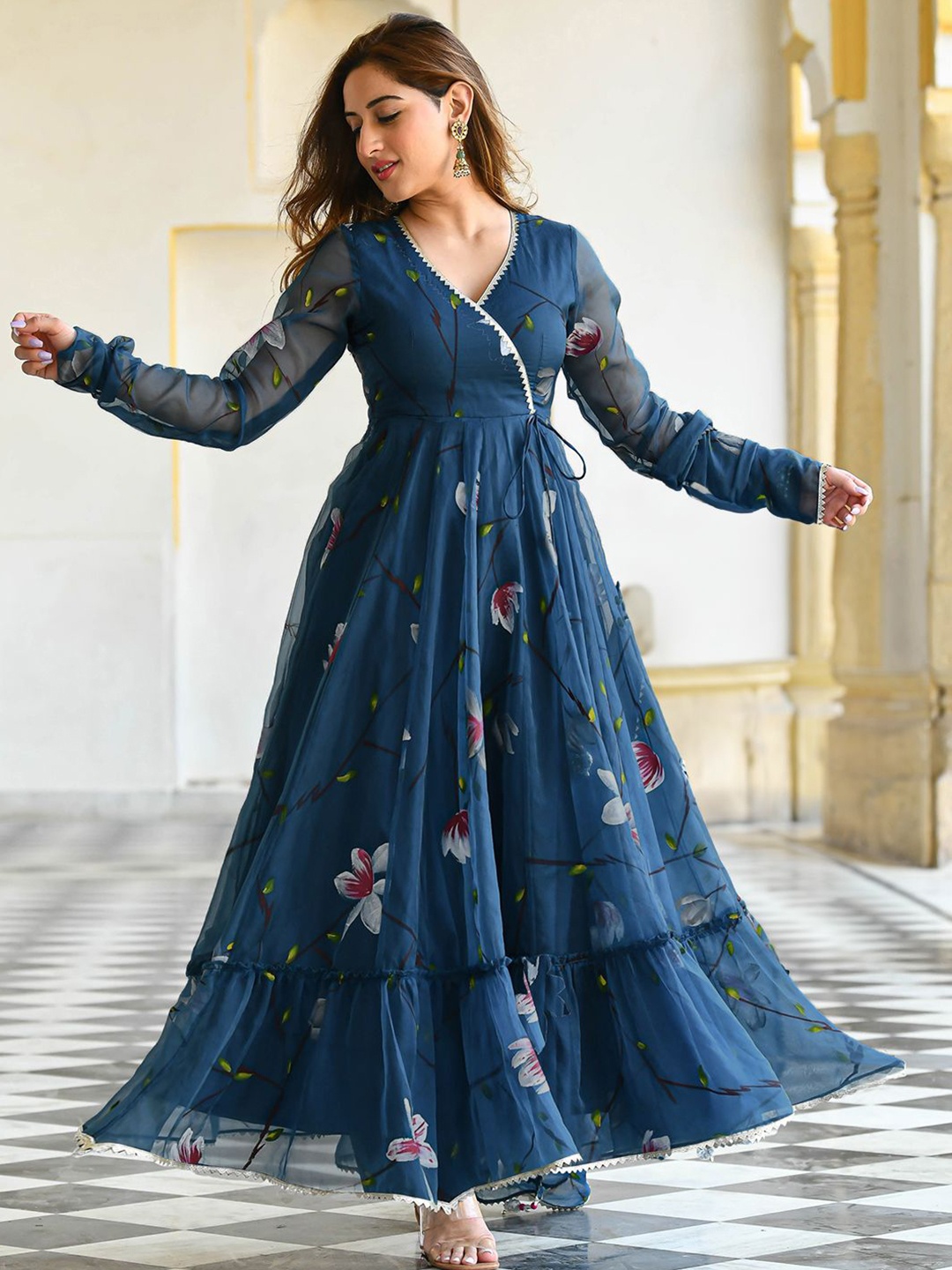 

DressBerry Women Floral Printed Wrap Maxi Dress, Navy blue