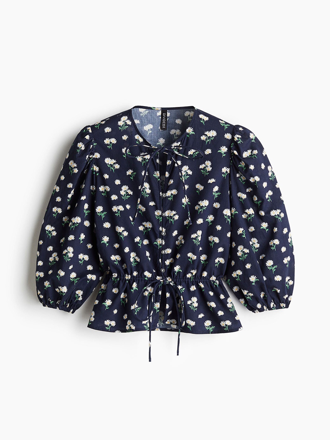 

H&M Puff-Sleeved Cotton Blouse, Blue