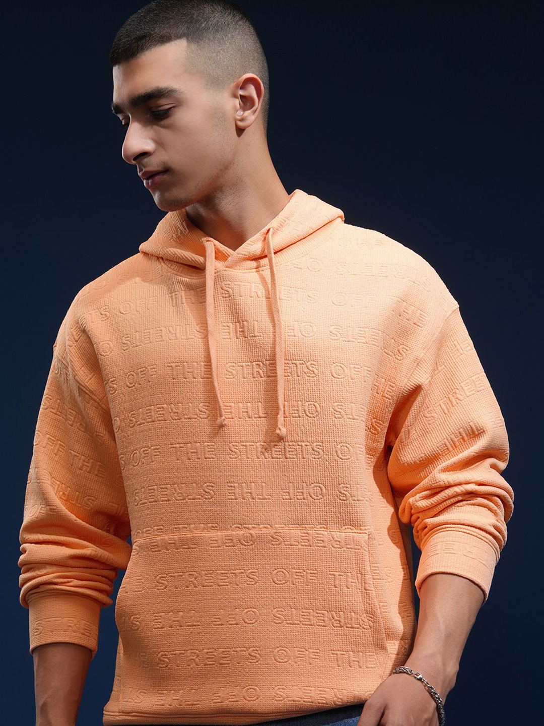 

HIGHLANDER Men Hooded Drop Shoulder Oversized Sweatshirt, Peach