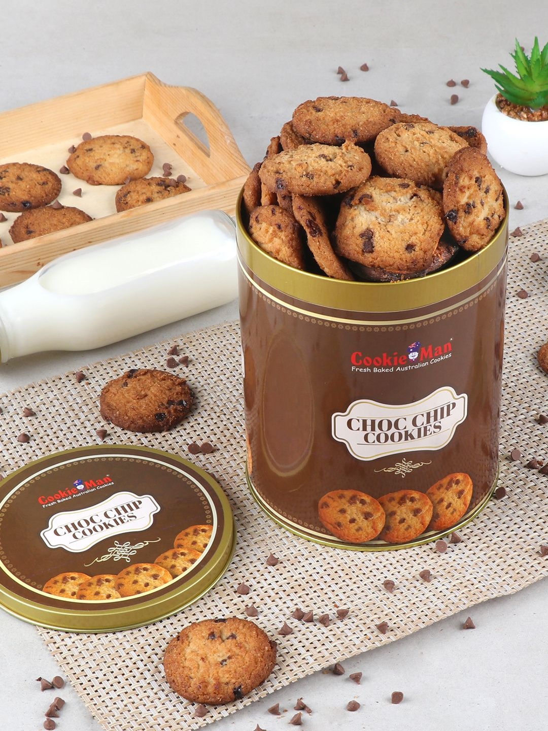 

Cookieman Set of 2 Choco Chip Cookies Gift Tin - 300g Each, Brown