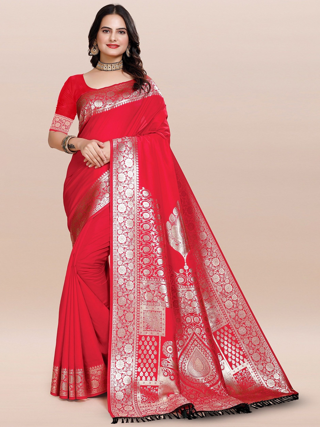 

TORONFRAS Woven Design Zari Banarasi Saree, Red