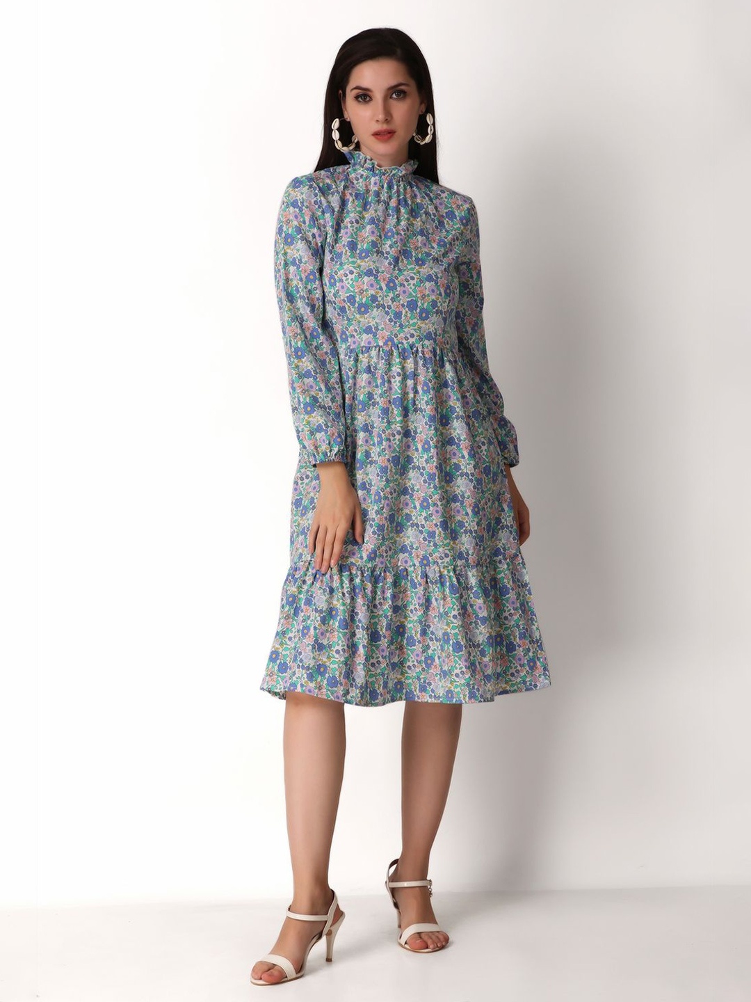 

MISS HAUTE Floral Print Puff Sleeve Crepe Fit & Flare Dress, Multi