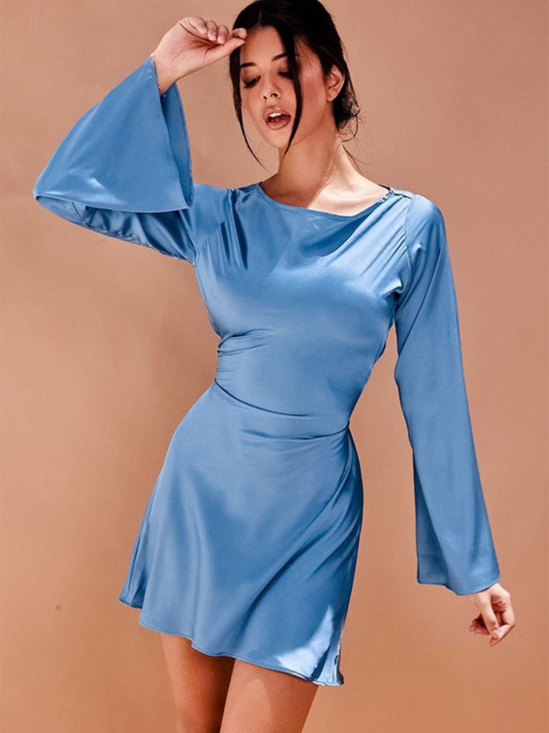 

LULU & SKY Slit Sleeve Fit & Flare Mini Dress, Blue