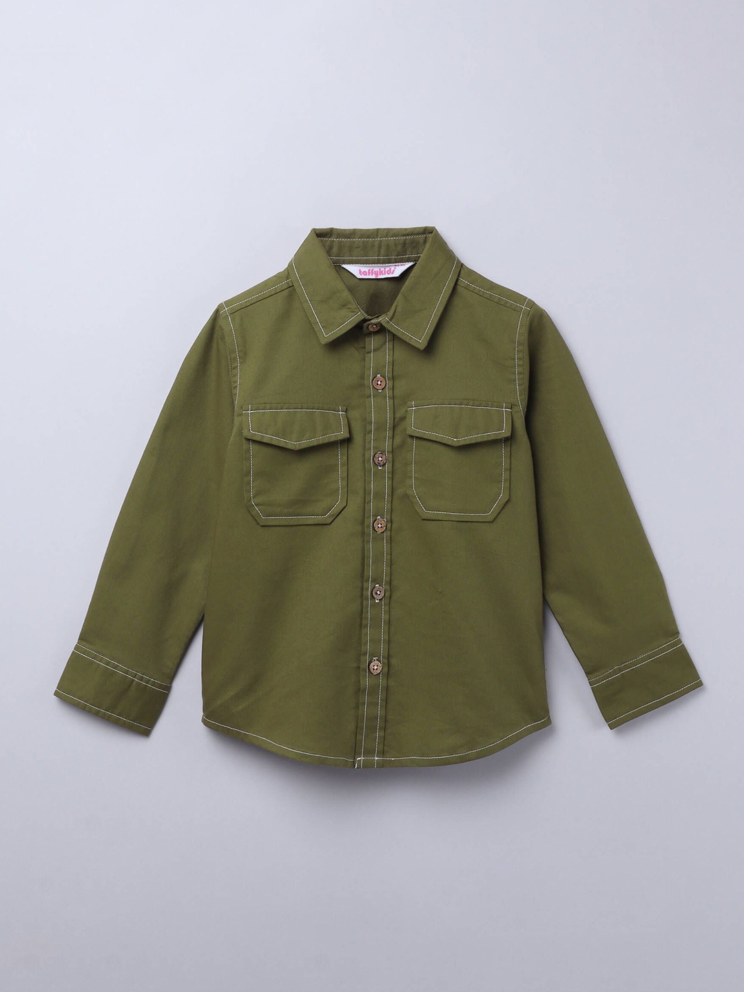 

taffykids Boys Relaxed Fit Spread Collar Solid Casual Shirt, Green