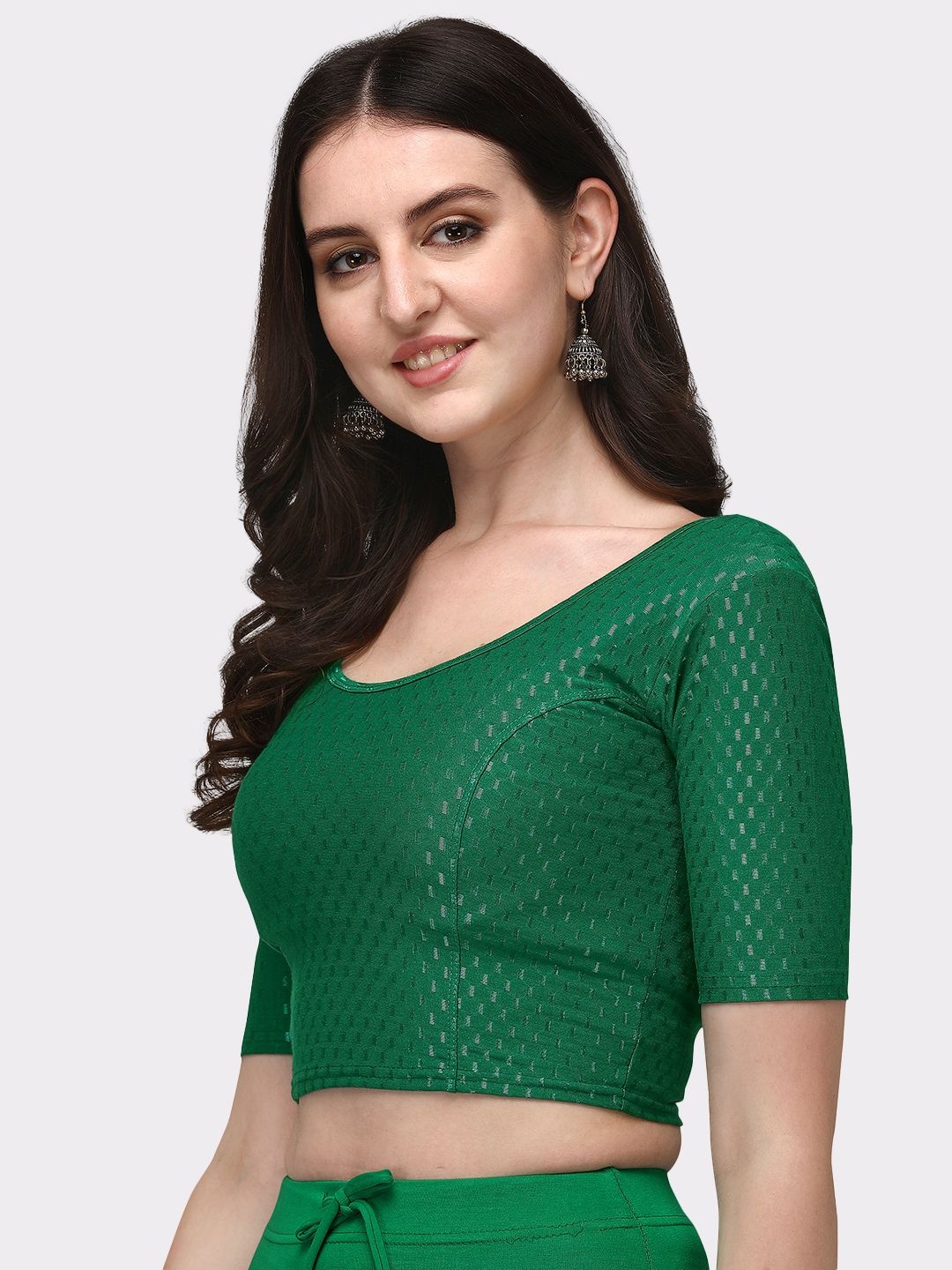 

Krimmple Printed Round Neck Saree Blouse, Green