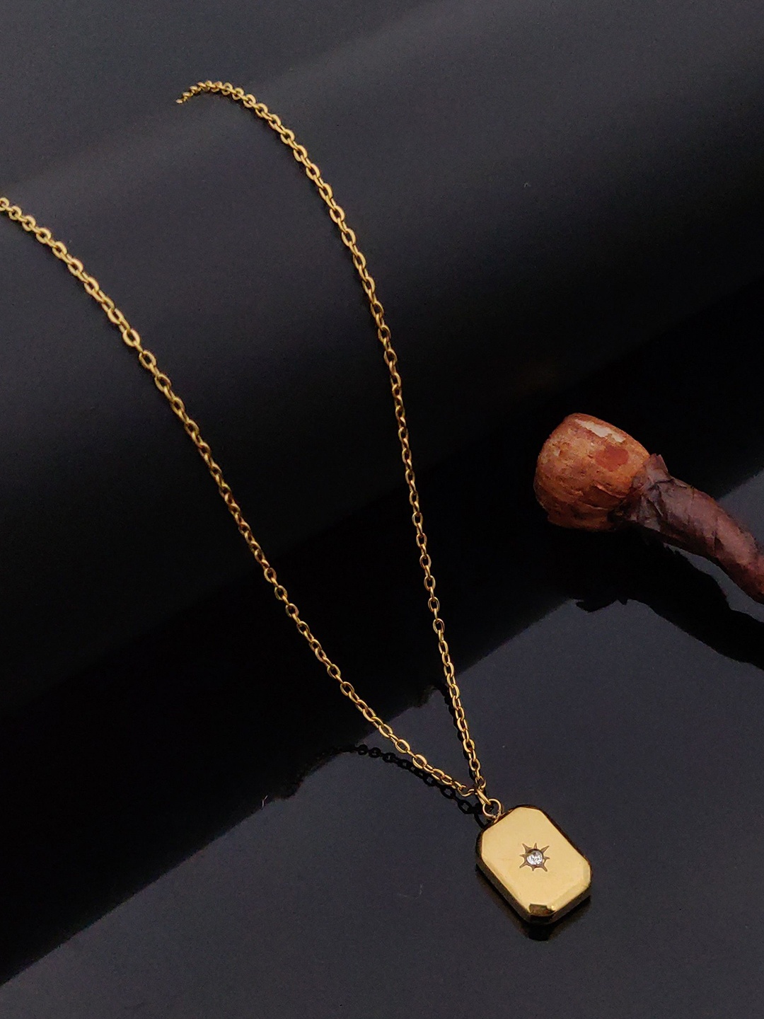

ANJNI CREATION Gold-Plated AD Stone Studded Pendant With Chain