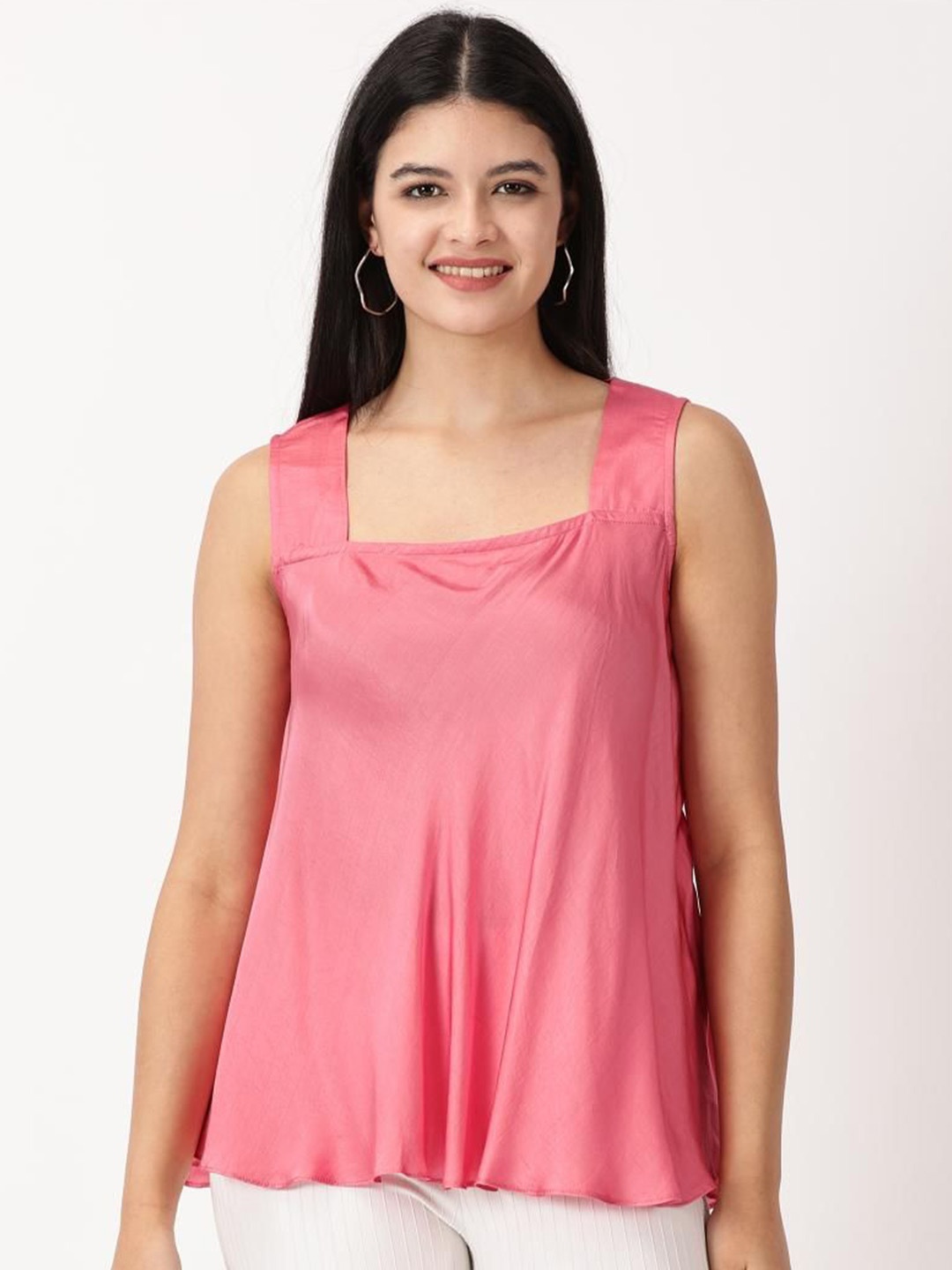 

RAVINIK Print Satin Top, Pink