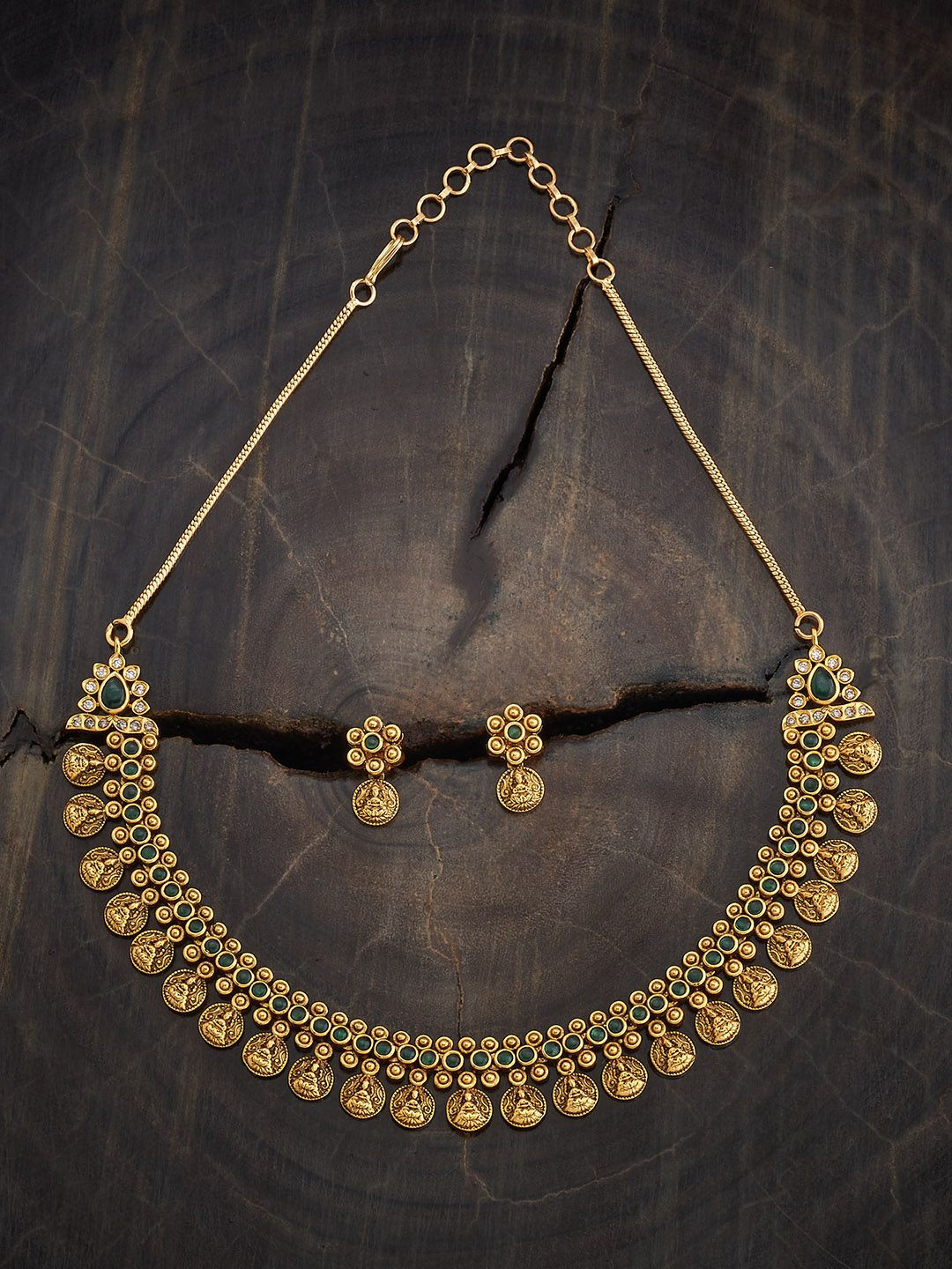 

Kushal's Fashion Jewellery Gold-Plated Stone-Studded Antique Jewellery Set
