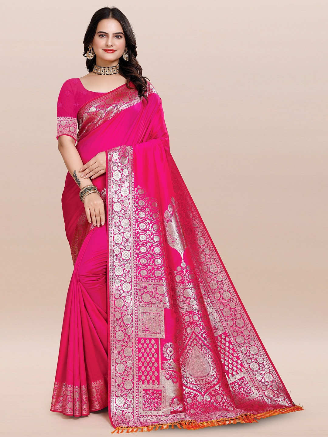 

TORONFRAS Woven Design Zari Banarasi Saree, Pink