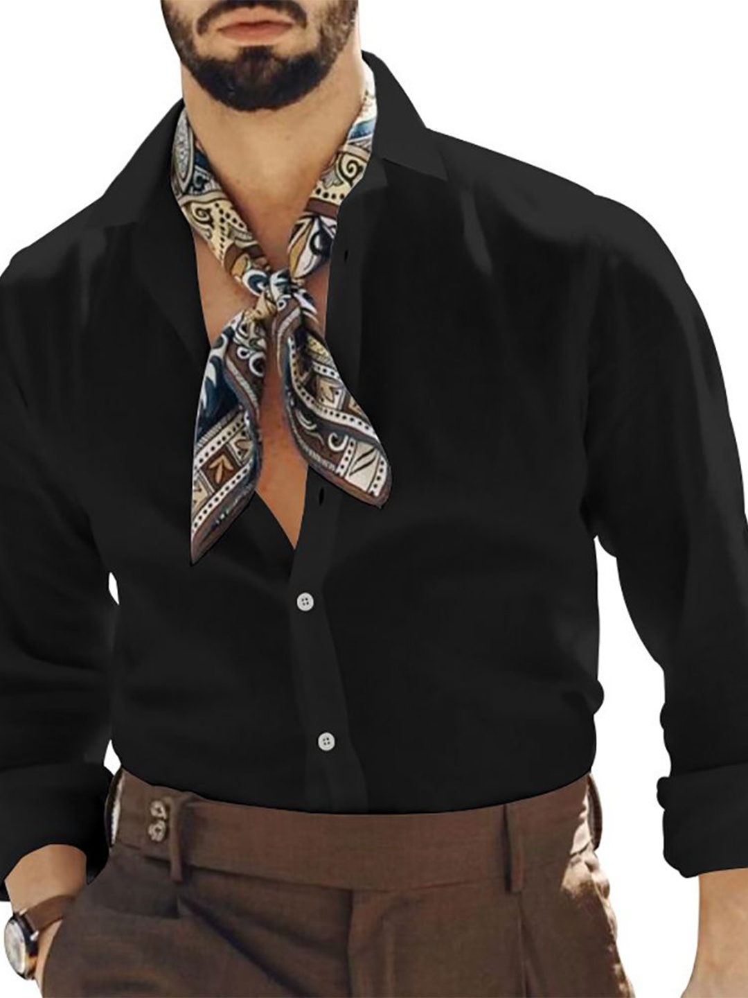 

StyleCast x Revolte Men Spread Collar Solid Regular Fit Cotton Casual Shirt, Black