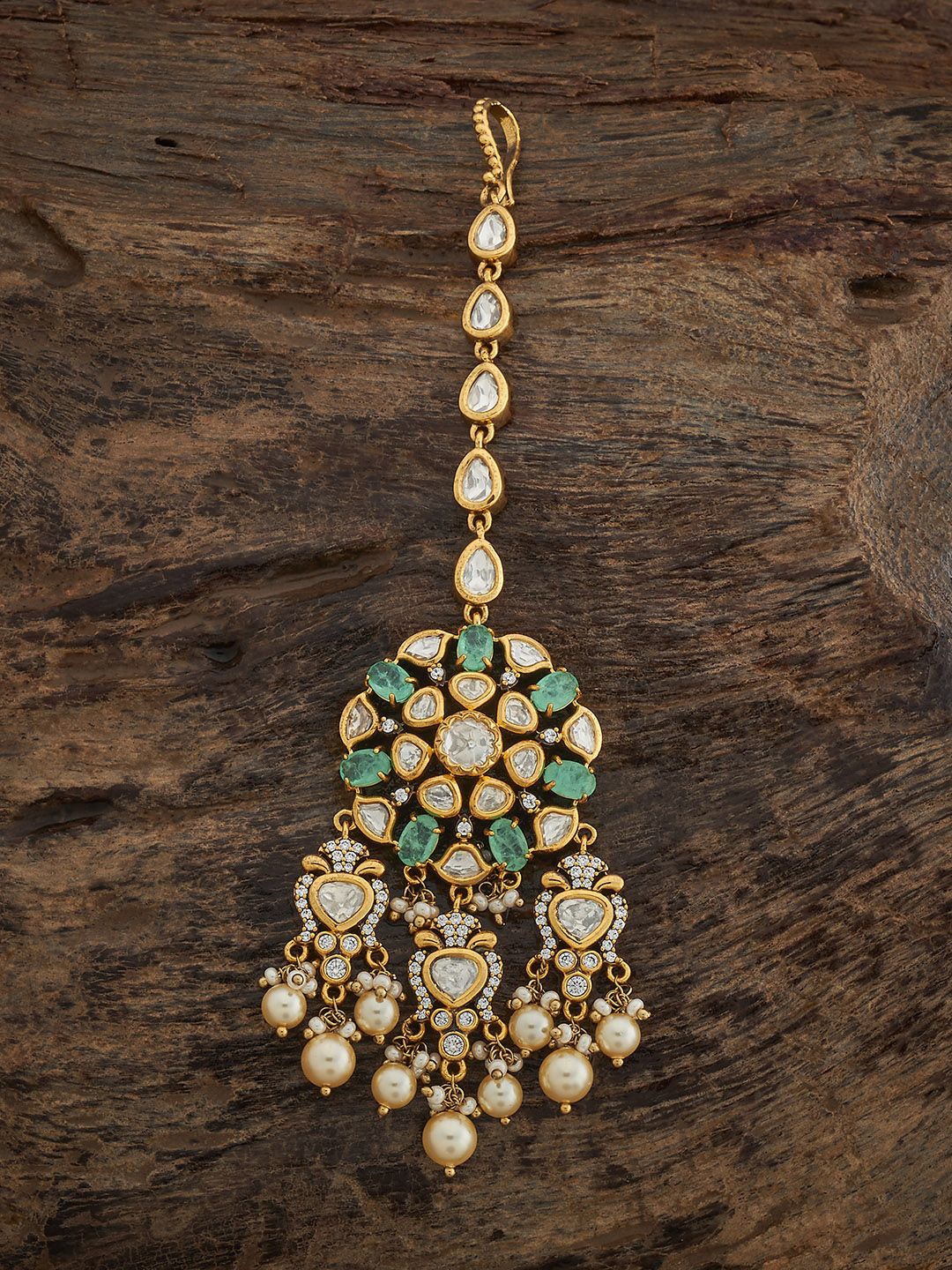 

Kushal's Fashion Jewellery Victorian-Plated Kundan Studded Maang Tikka Head Jewellery, Gold