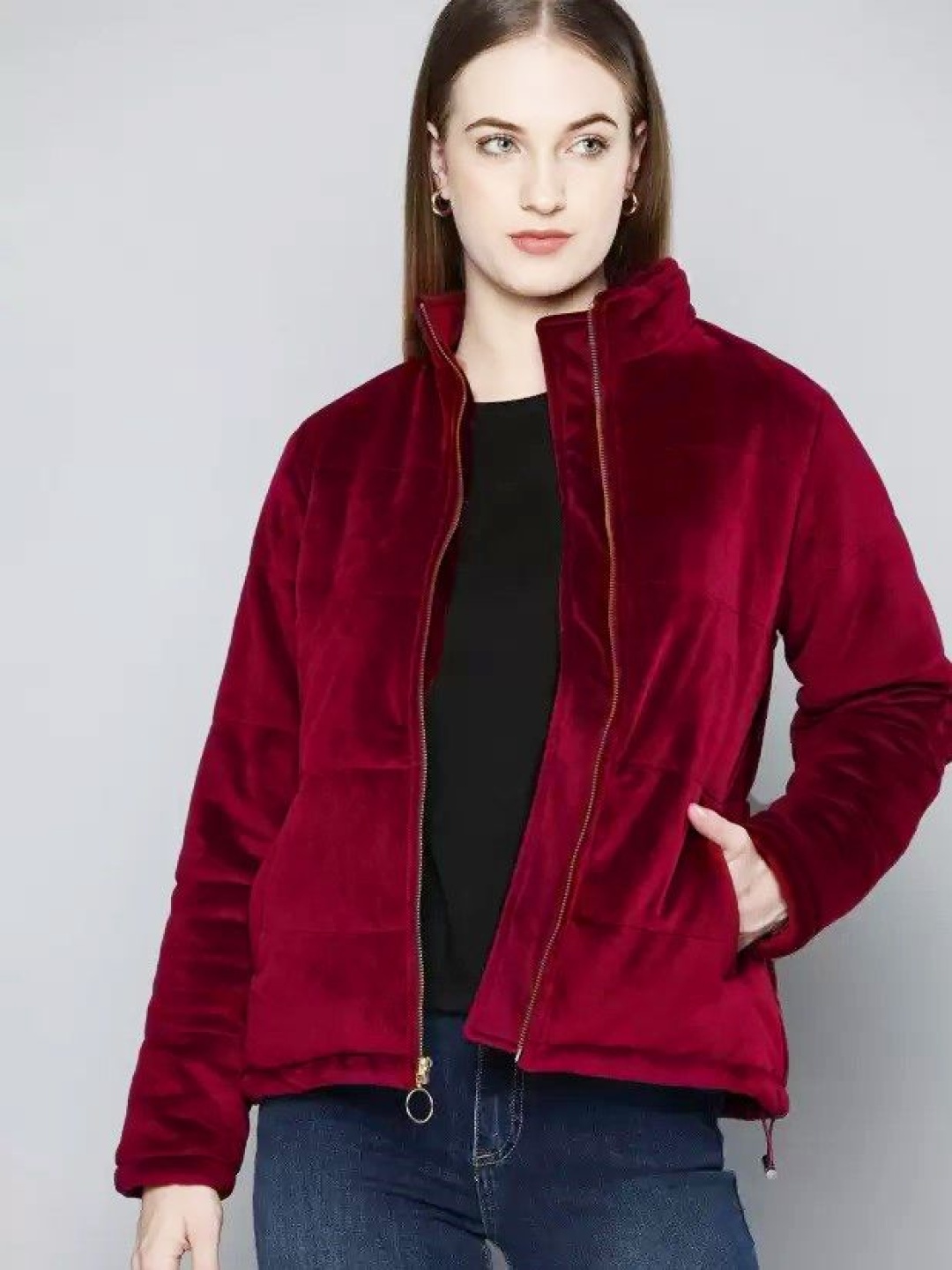 

BAESD Women Mock Collar Solid Casual Lightweight Padded Jacket, Maroon