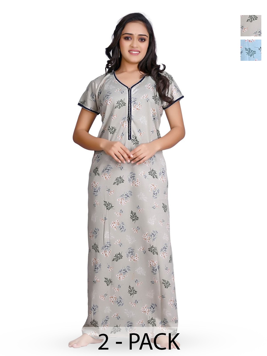 

G4Girl Printed Maxi V-Neck Nightdress pack of 2, Blue