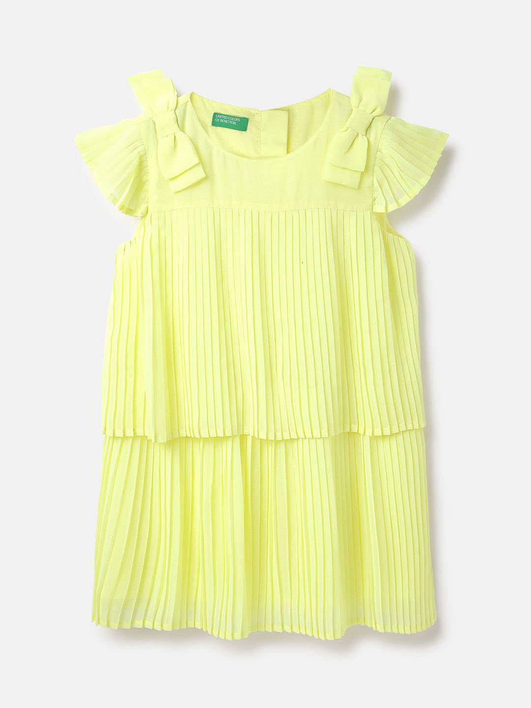 

United Colors of Benetton Girls Flutter Sleeves A-Line Dress, Green