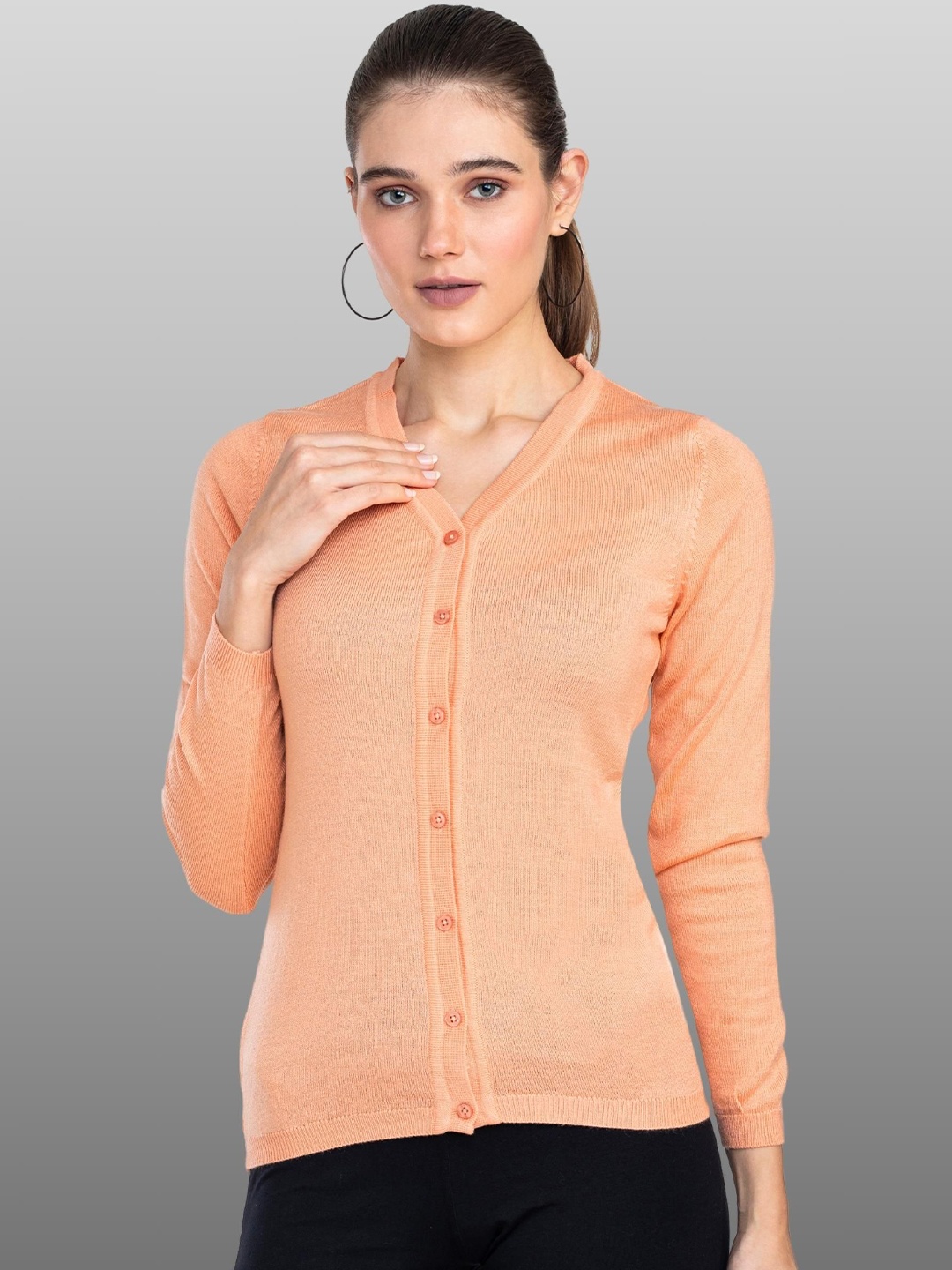 

Moda Elementi Women Woollen Cardigan, Peach