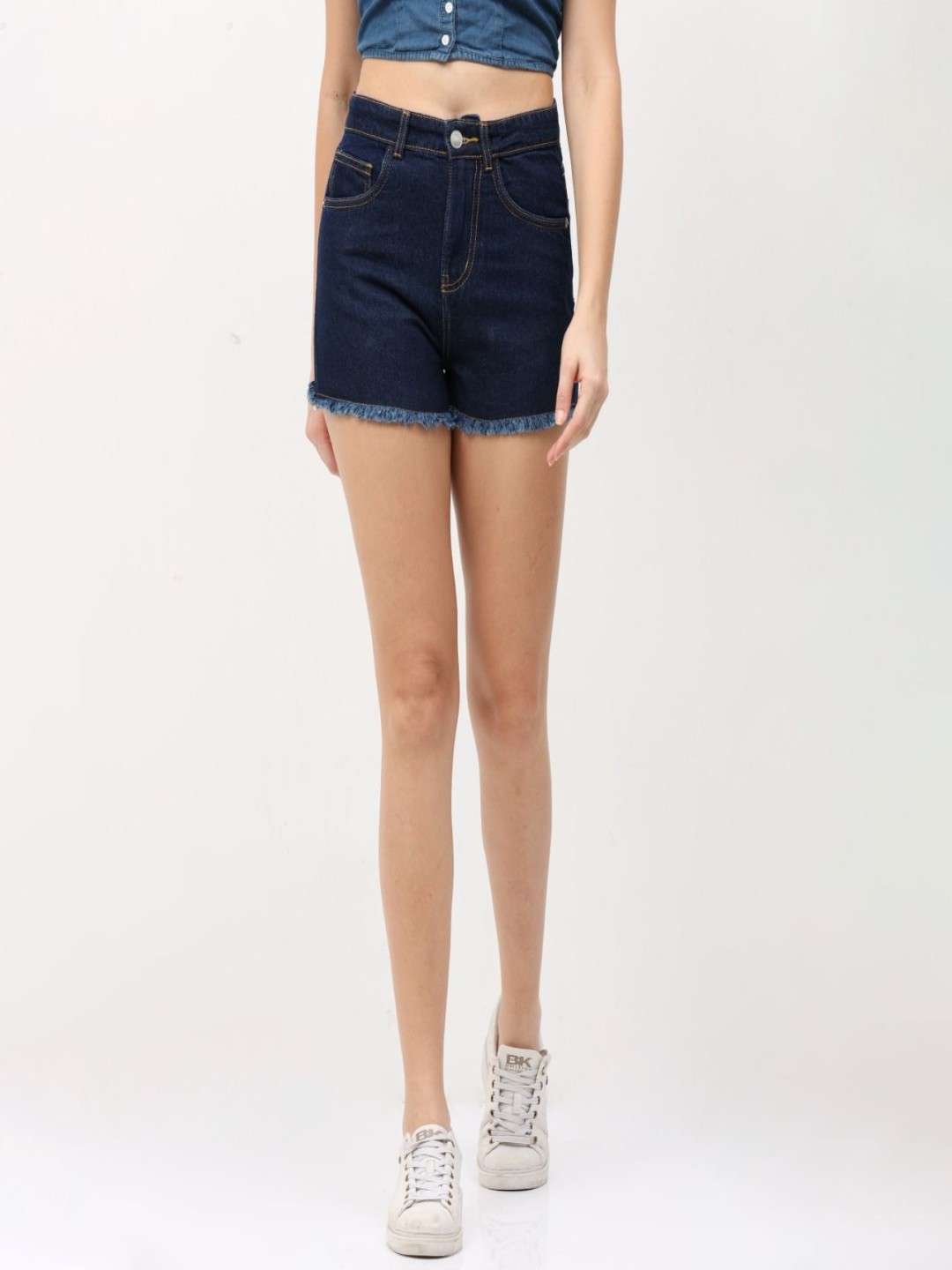

Bivich Women Washed High-Rise Denim Denim Shorts, Blue