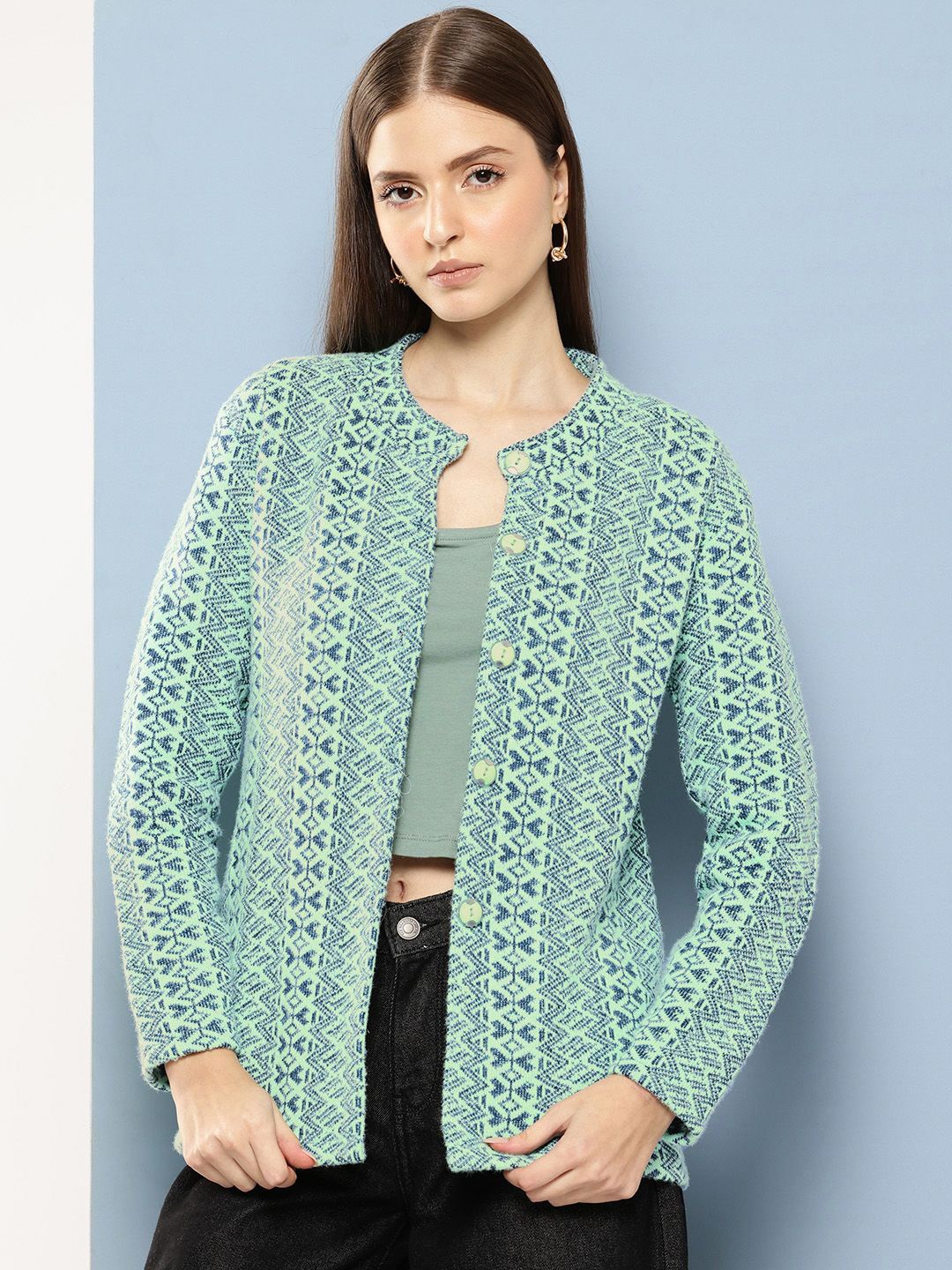 

BAESD Women Woollen Cardigan, Green