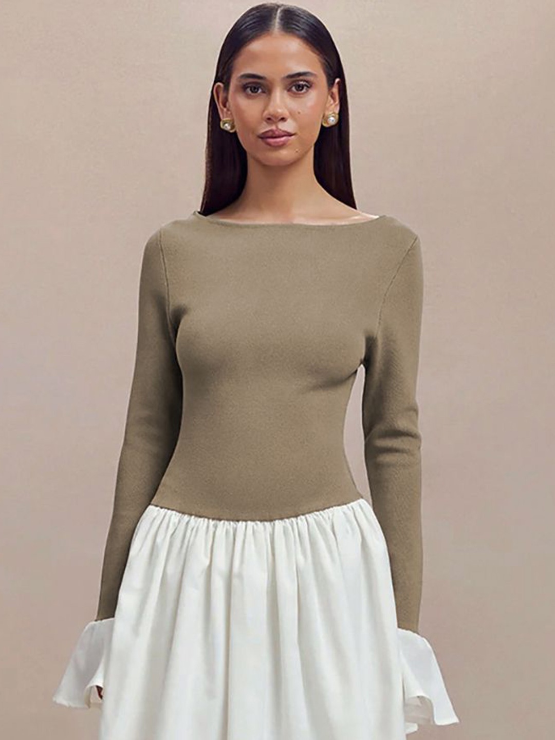

StyleCast x Revolte Colourblocked A-Line Mini Dress, Brown