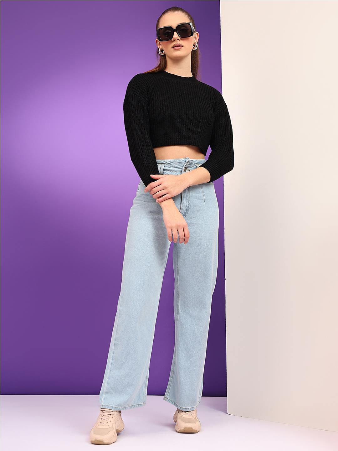 

Kotty Women Ribbed Crop Pullover, Black