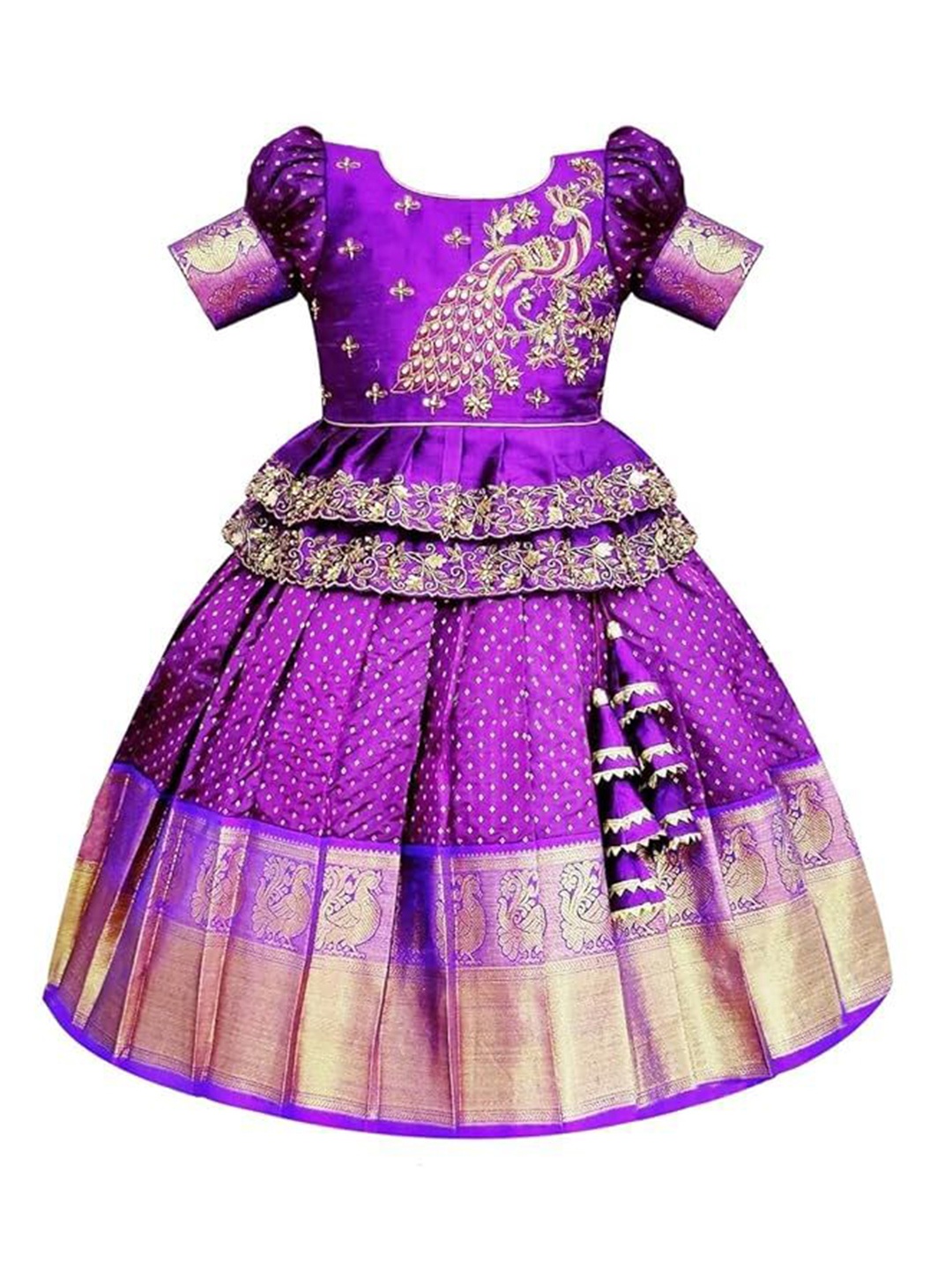 

Wommaniya Impex Girls Embroidered Ready to Wear Lehenga &, Violet