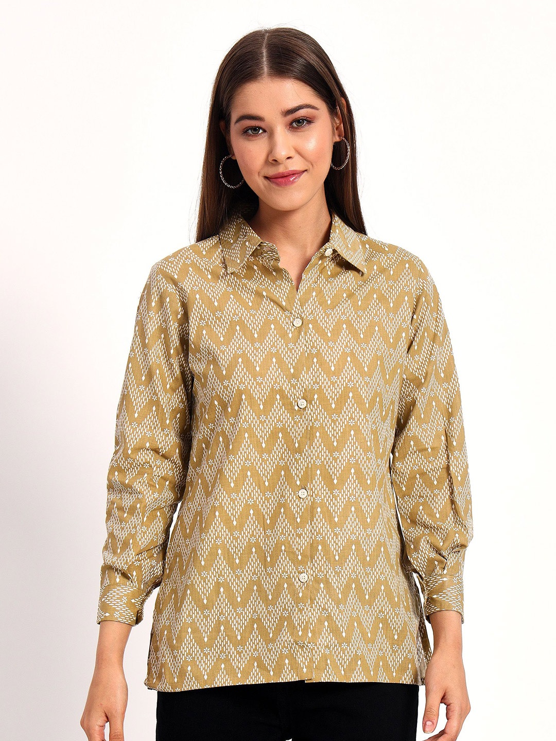 

Peikh Print Linen Shirt Style Top, Khaki