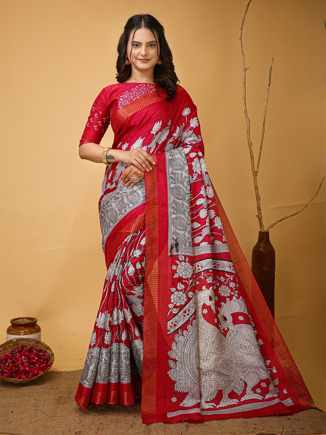 

LeeliPeeri Designer Floral Zari Saree, Pink