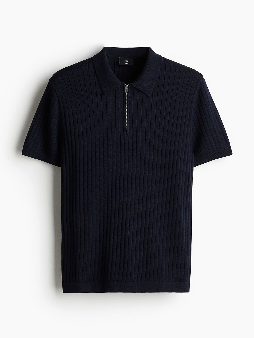 

H&M Slim Fit Rib-knit Polo Shirt, Blue