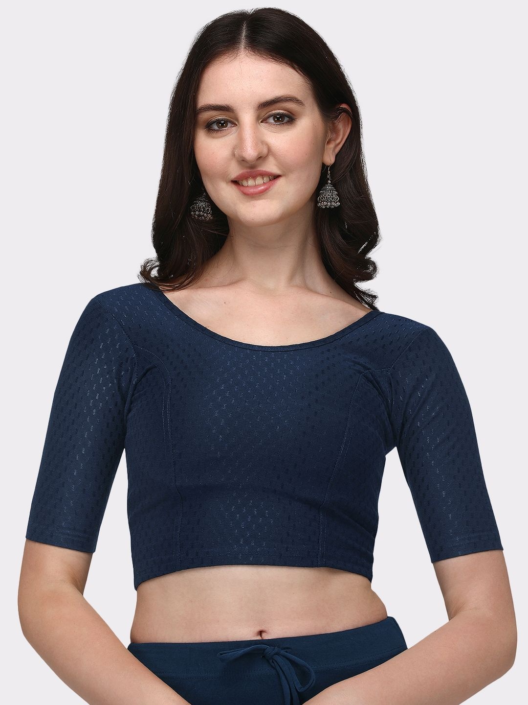

Krimmple Women Patterned Stretchable Saree Blouse, Blue