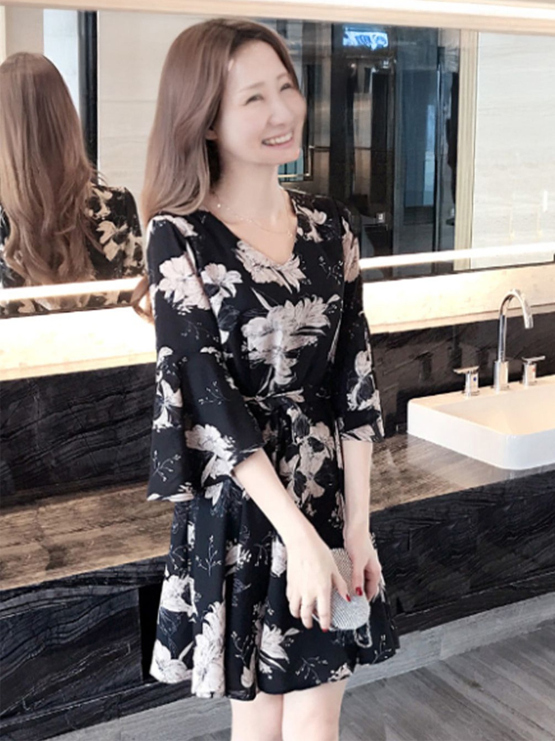 

StyleCast Floral Print A-Line Dress, Black