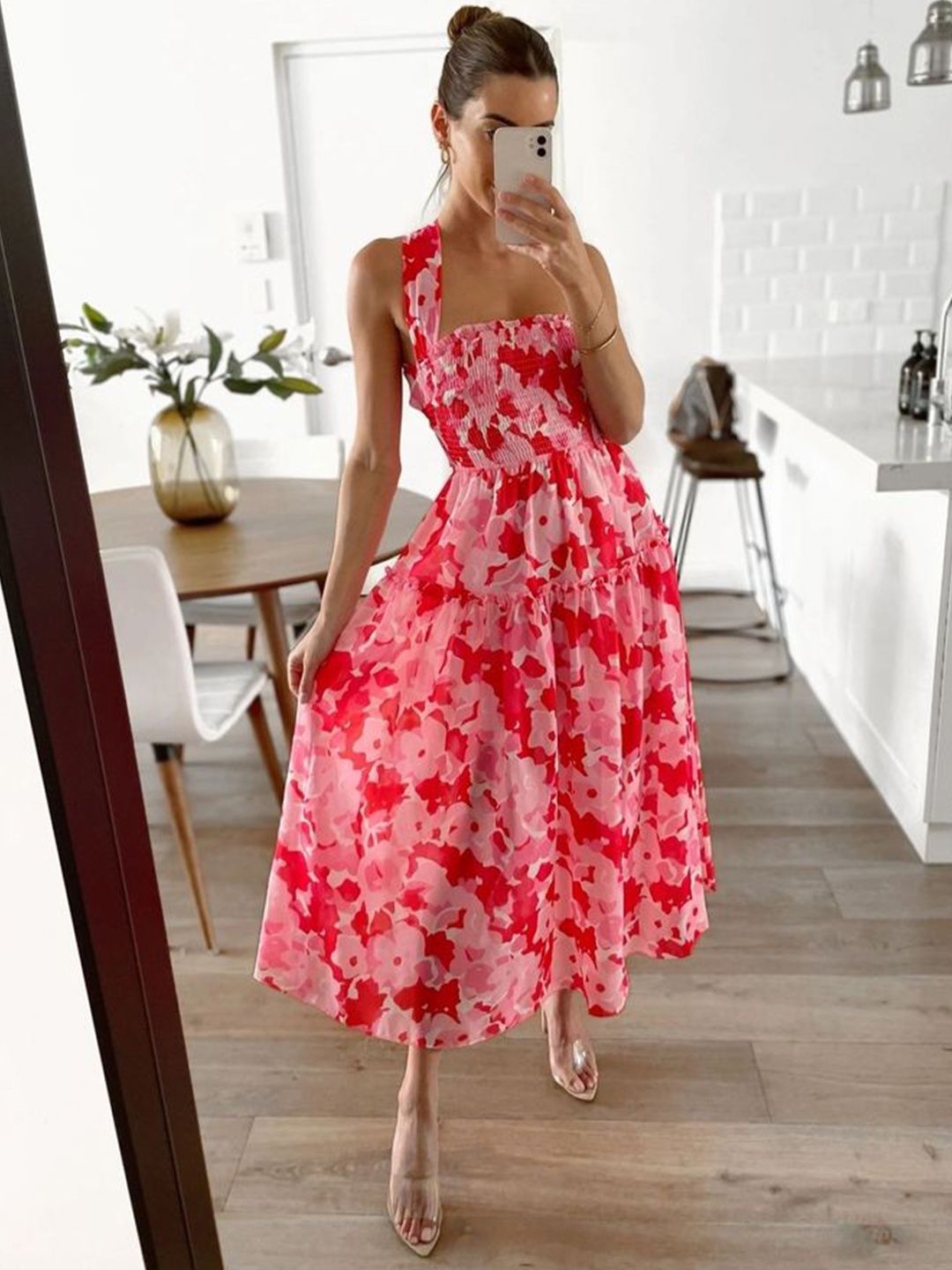 

LULU & SKY Floral Print Fit & Flare Maxi Dress, Red