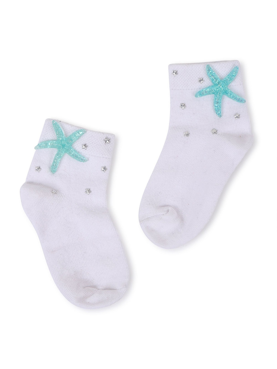 

TIPY TIPY TAP Kids Star Fish Embellished Ankle Length Socks, White