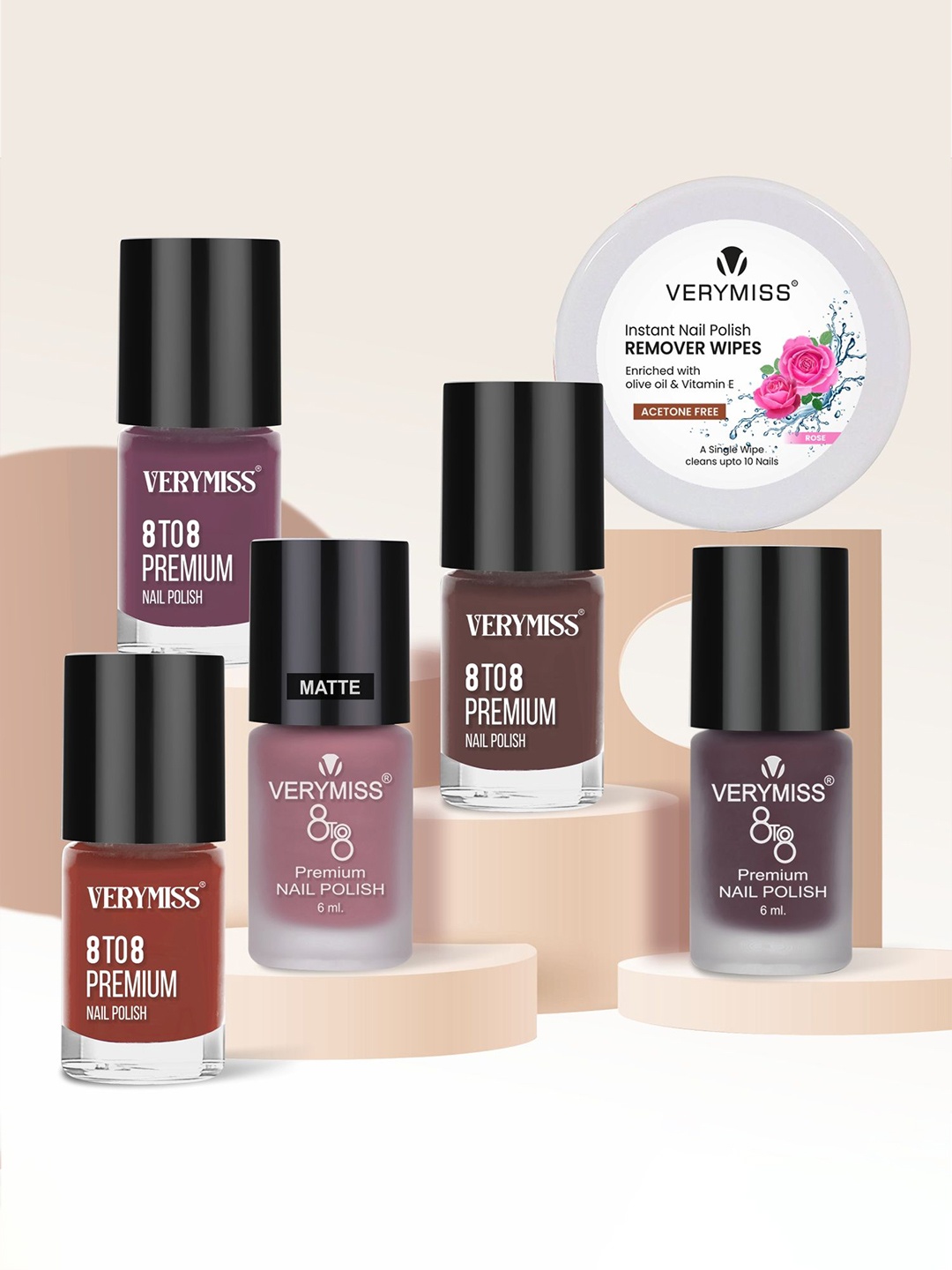 

VERYMISS Set Of 5 Trending Nail Polish - 6 ml Each With Nail Polish Remover Wipes - 13, Purple