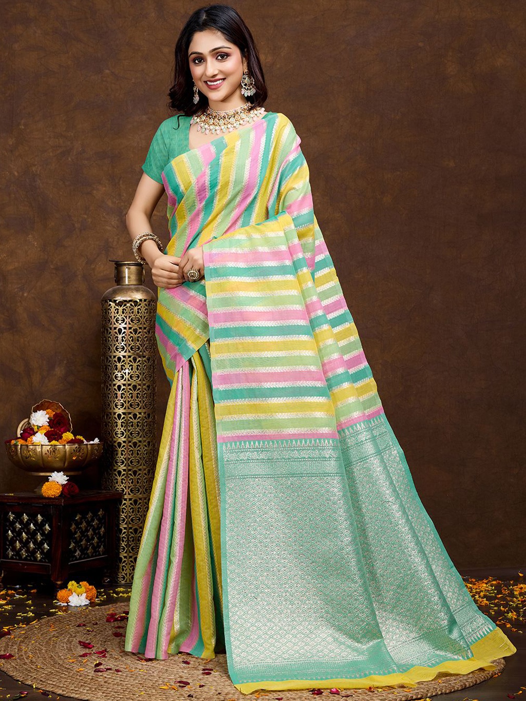 

bansari textiles Woven Design Zari Banarasi Saree, Sea green