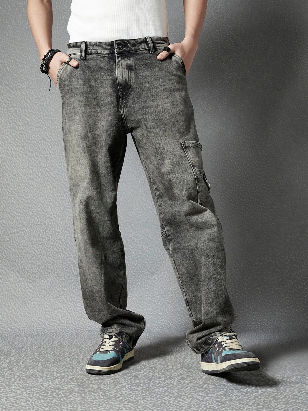 

VOLTEDGE Men Comfort Relaxed Fit Highly Distressed Heavy Fade Stretchable Jeans, Black